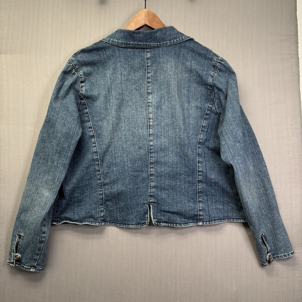 a.n.a Denim Blazer Jacket 1X Medium Wash Blue Button Front Cropped Y2K - Picture 2 of 14